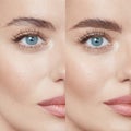 Beauty. Close Up WomanÃ¢â¬â¢s Eyebrows Before And After Correction. Royalty Free Stock Photo